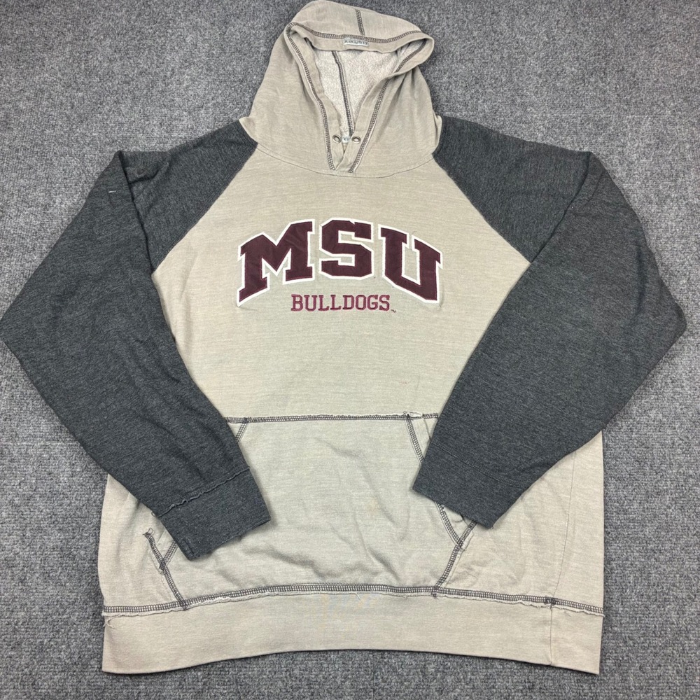 CI Sport MSU Mississippi State Bulldogs Hoodie Mens XL Tan Grey Raglan Pullover